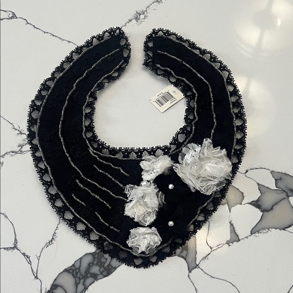 Collection XIIX Black and White Lace Collar Bib, One Size